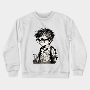 Boy with glasses in school one. Crewneck Sweatshirt